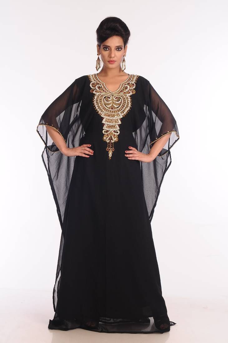 Black embroidered georgette islamic kaftan