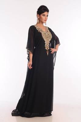Black embroidered georgette islamic kaftan 4