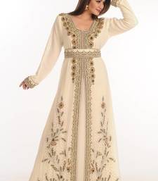 Cream zari work georgette islamic style party wear stones and beads embedded arabian kaftan