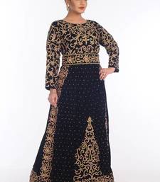 Navy blue velvet embroidered zari work islamic kaftans