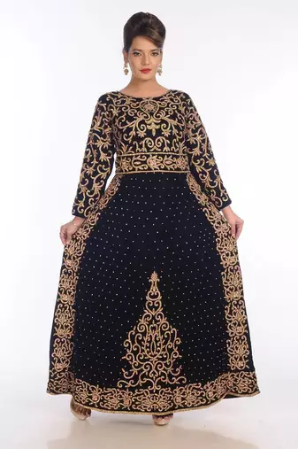 Navy blue velvet embroidered zari work islamic kaftans