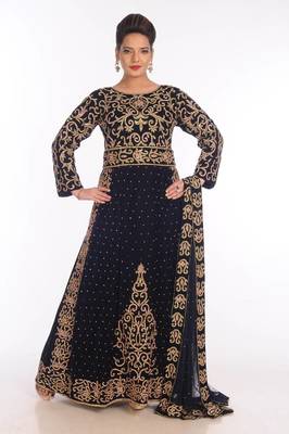 Navy blue velvet embroidered zari work islamic kaftans 5