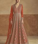 Orange chinon embroidered anarkali suit