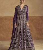 Purple chinon embroidered anarkali suit