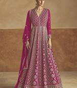 Pink chinon embroidered anarkali suit