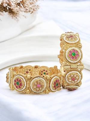  rajwadi meenakari gold plated pearl set of 2 broad screw bangles 1