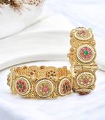  rajwadi meenakari gold plated pearl set of 2 broad screw bangles
