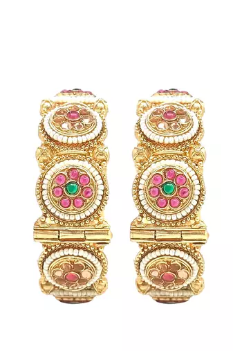  rajwadi meenakari gold plated pearl set of 2 broad screw bangles