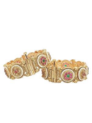  rajwadi meenakari gold plated pearl set of 2 broad screw bangles 3