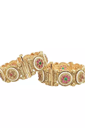  rajwadi meenakari gold plated pearl set of 2 broad screw bangles