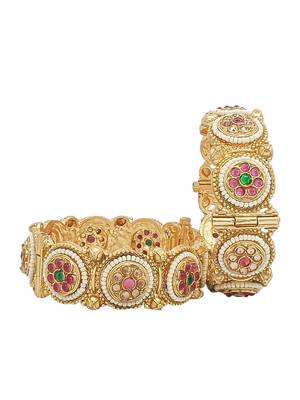  rajwadi meenakari gold plated pearl set of 2 broad screw bangles 4