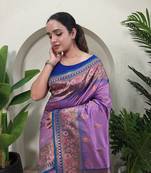 Lavender Paithani Silk blend Meenakari Weaving Saree 