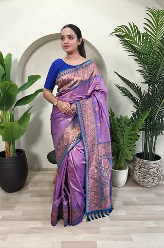 Lavender Paithani Silk blend Meenakari Weaving Saree 