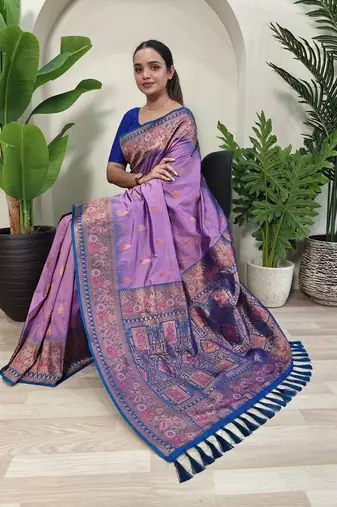 Lavender Paithani Silk blend Meenakari Weaving Saree 