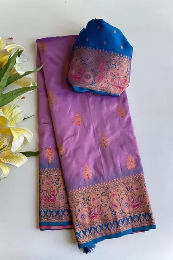 Lavender Paithani Silk blend Meenakari Weaving Saree 