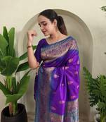 Purple Paithani Silk blend Meenakari Weaving Saree 