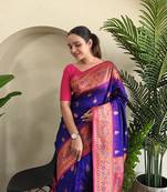 Royal Blue Paithani Silk blend Meenakari Weaving Saree 
