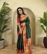 Green Paithani Silk blend Saree