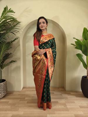 Green Paithani Silk blend Saree 3