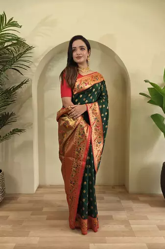 Green Paithani Silk blend Saree