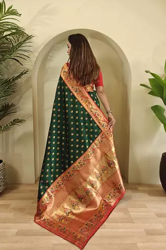 Green Paithani Silk blend Saree