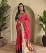 Rani Pink Paithani Silk blend Saree