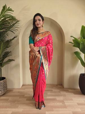 Rani Pink Paithani Silk blend Saree 2