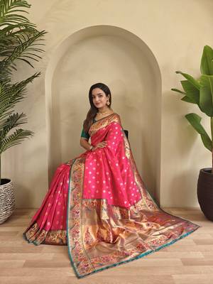 Rani Pink Paithani Silk blend Saree 3