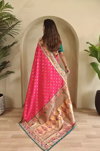 Rani Pink Paithani Silk blend Saree