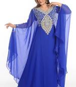Blue zari work georgette islamic style party wear stones and beads embedded arabian kaftan
