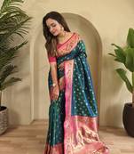 Teal Paithani Silk blend Saree