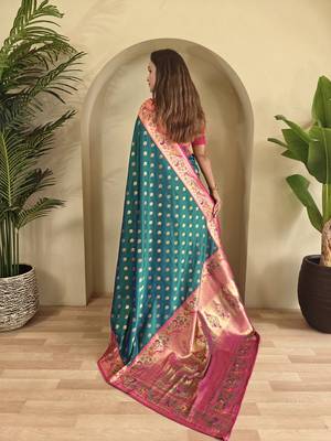 Teal Paithani Silk blend Saree 3