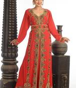 Orange georgette kaftan with zari work