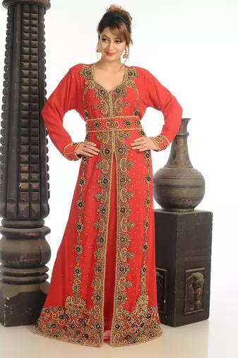 Orange georgette kaftan with zari work