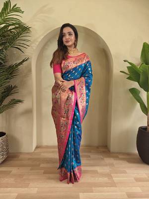 Royal Blue Paithani Silk blend Saree 2