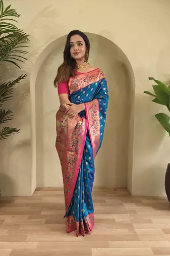 Royal Blue Paithani Silk blend Saree