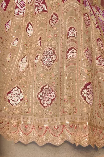 Chiku Aari embroidered Banarasi silk Lehenga with unstiched blouse