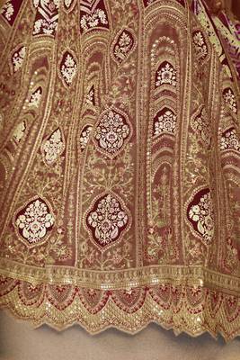 Coffee Aari embroidered Banarasi silk Lehenga with unstiched blouse 4