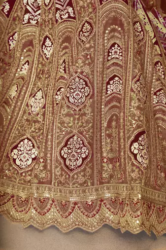 Coffee Aari embroidered Banarasi silk Lehenga with unstiched blouse