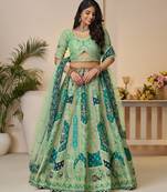 Green Patchwork and motif Banarasi silk Lehenga Lehenga with Unstiched Blouse