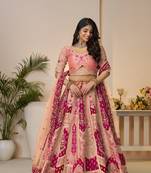 Orange Patchwork and motif Banarasi silk Lehenga Lehenga with Unstiched Blouse