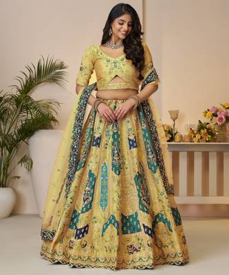 Yellow Patchwork and motif Banarasi silk Lehenga Lehenga with Unstiched Blouse 1