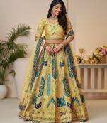 Yellow Patchwork and motif Banarasi silk Lehenga Lehenga with Unstiched Blouse