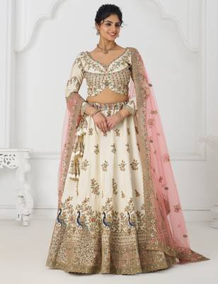 White zari embroidered Silk lehenga with Unstiched Blouse 1