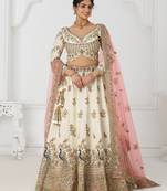 White zari embroidered Silk lehenga with Unstiched Blouse