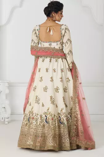 White zari embroidered Silk lehenga with Unstiched Blouse