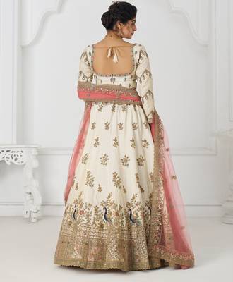White zari embroidered Silk lehenga with Unstiched Blouse 4