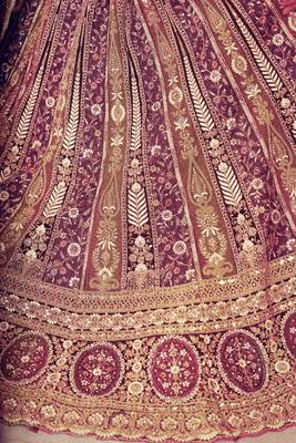 Dark Purple Thread worked Net Lehenga with Unstiched Blouse 4