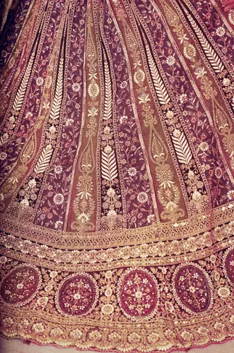 Dark Purple Thread worked Net Lehenga with Unstiched Blouse
