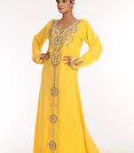 Yellow embroidered georgette islamic kaftan